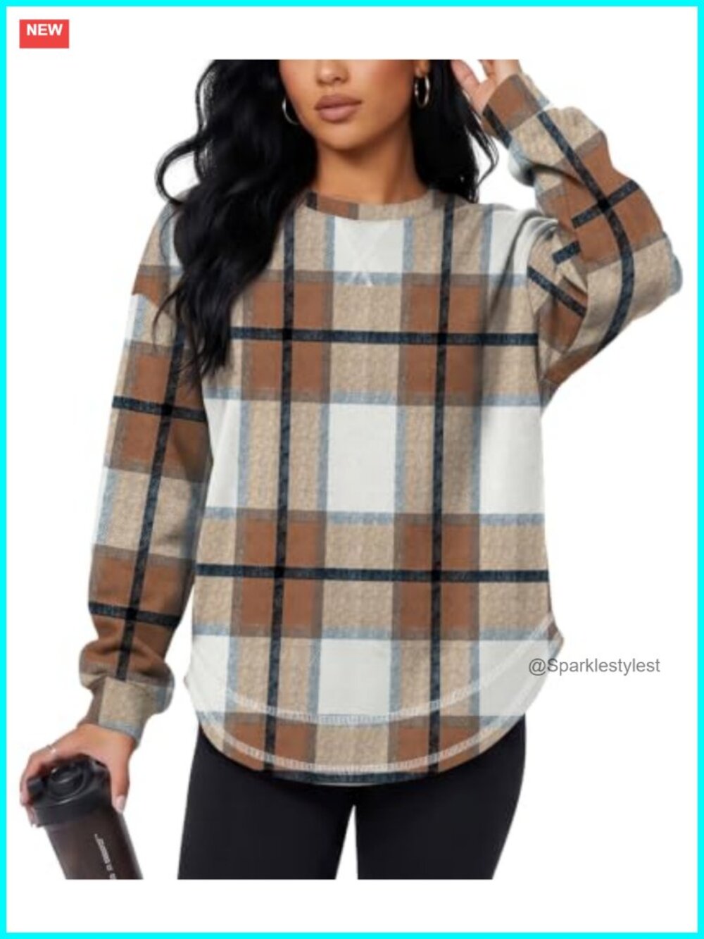 Women's Plaid Crewneck Sweatshirt Oversized Long Sleeve Pullover